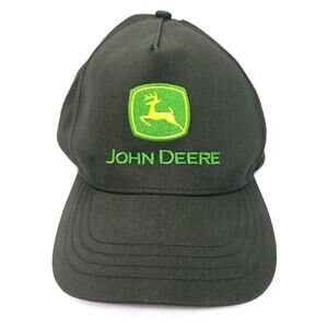 John Deere Black Cap Hat Used Snap Back Mens Unisex One Size Fits Most